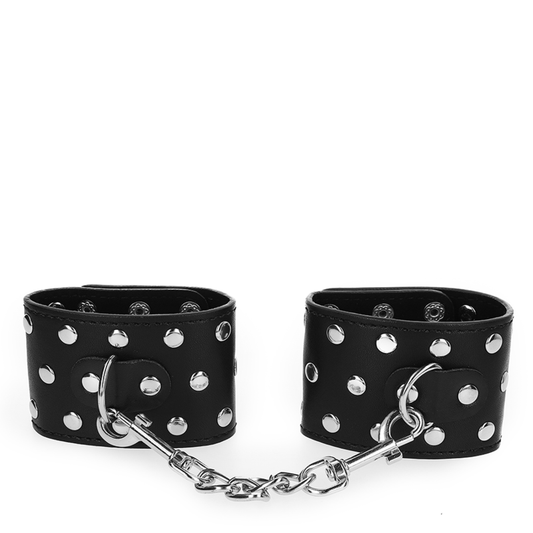 KINK - WRIST RESTRAINTS WITH SNAP CLOSURE FULL OF RIVETS BLACK ADJUSTABLE 19-24 CM X 5.5 CM