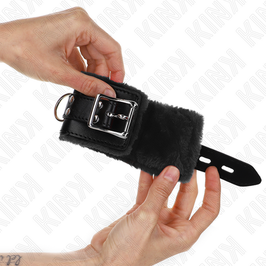 KINK - BLACK FUR LINED WRIST RESTS WITH ADJUSTABLE BLACK BELT 17-29 CM X 6 CM
