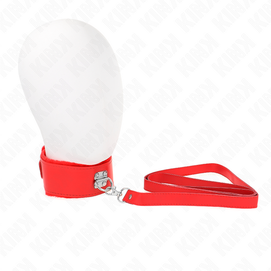 KINK - 116 CM COLLAR WITH LEASH WITH SILVER STUDS MODEL 4 RED ADJUSTABLE 40-48 CM X 6 CM