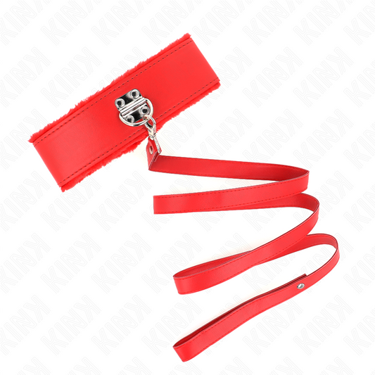 KINK - 116 CM COLLAR WITH LEASH WITH SILVER STUDS MODEL 4 RED ADJUSTABLE 40-48 CM X 6 CM
