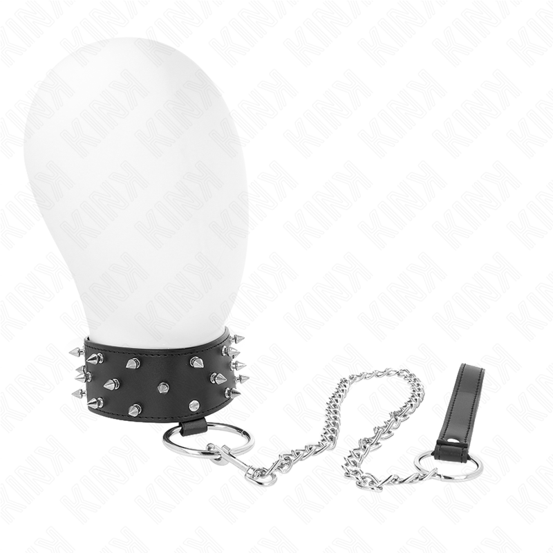 KINK - COLLAR WITH LEASH 65 CM WITH SILVER STUDS MODEL 5 ADJUSTABLE 36-43 CM X 5 CM