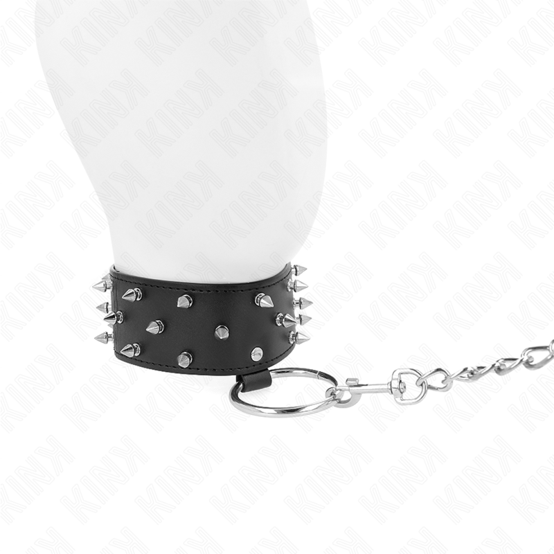KINK - COLLAR WITH LEASH 65 CM WITH SILVER STUDS MODEL 5 ADJUSTABLE 36-43 CM X 5 CM