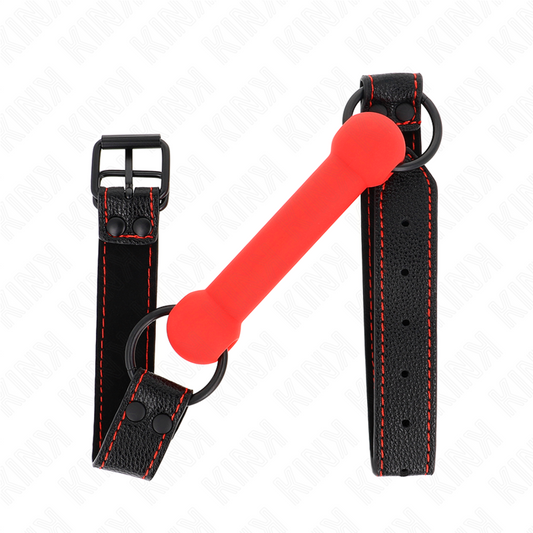 KINK - MORDAÇA DE OSSO COM TIRA DE COURO VERMELHO AJUSTÁVEL 41-57 CM