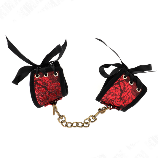 KINK - SCANDAL RESTRIÇÕES DE PULSO COM DETALHES DE RENDA VERMELHO E PRETO 24,5 CM X 6,5 CM