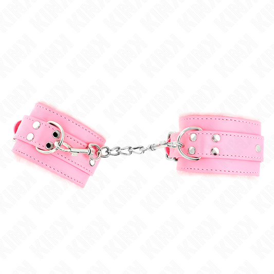 KINK - PINK FUR LINED WRIST RESTS WITH ADJUSTABLE PINK BELT 17-29 CM X 6 CM