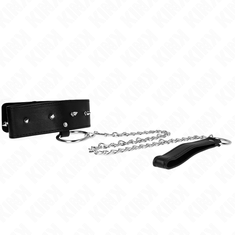 KINK - 65 CM COLLAR WITH LEASH WITH SILVER STUDS MODEL 2 ADJUSTABLE 36-43 CM X 5 CM
