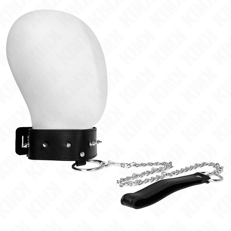 KINK - 65 CM COLLAR WITH LEASH WITH SILVER STUDS MODEL 2 ADJUSTABLE 36-43 CM X 5 CM