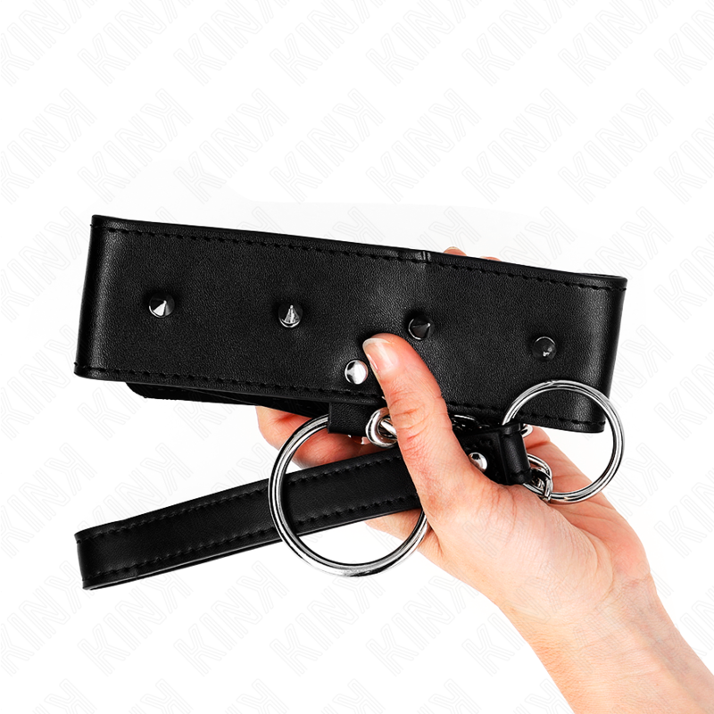 KINK - 65 CM COLLAR WITH LEASH WITH SILVER STUDS MODEL 2 ADJUSTABLE 36-43 CM X 5 CM
