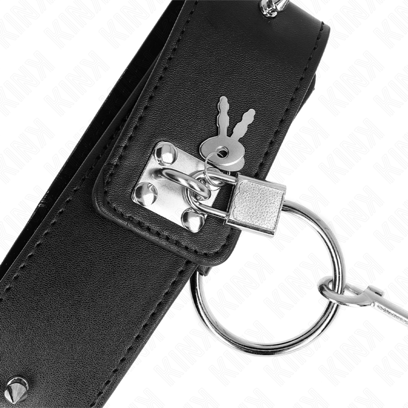 KINK - 65 CM COLLAR WITH LEASH WITH SILVER STUDS MODEL 2 ADJUSTABLE 36-43 CM X 5 CM