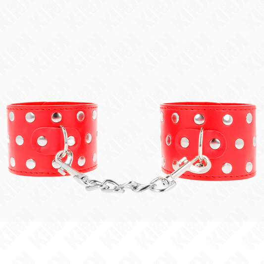 KINK - WRIST RESTRAINTS WITH SNAP CLOSURE FULL OF RED RIVETS ADJUSTABLE 19-24 CM X 5.5 CM