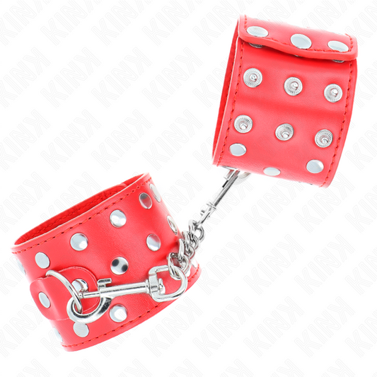 KINK - WRIST RESTRAINTS WITH SNAP CLOSURE FULL OF RED RIVETS ADJUSTABLE 19-24 CM X 5.5 CM