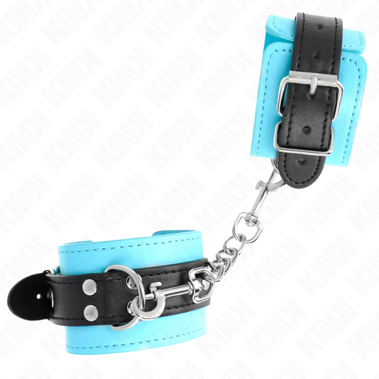 KINK - PULSEIRAS DE PELE AZUL COM FORRO DE PELE AJUSTÁVEIS 20-28 CM X 5,5 CM