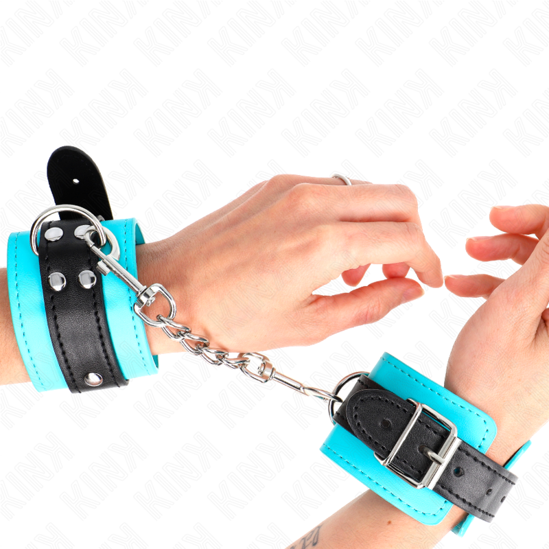 KINK - PULSEIRAS DE PELE AZUL COM FORRO DE PELE AJUSTÁVEIS 20-28 CM X 5,5 CM