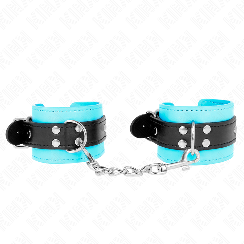 KINK - PULSEIRAS DE PELE AZUL COM FORRO DE PELE AJUSTÁVEIS 20-28 CM X 5,5 CM
