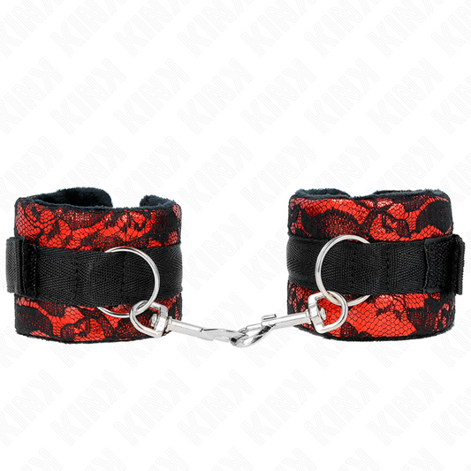 KINK - SHORT VELVET LACE CUFF BANDS WITH RED/BLACK NYLON BINDING 23 X 6.5 CM