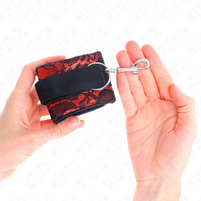KINK - SHORT VELVET LACE CUFF BANDS WITH RED/BLACK NYLON BINDING 23 X 6.5 CM