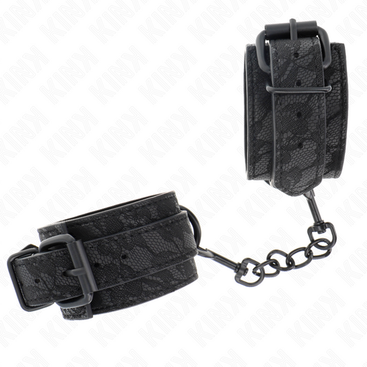 KINK - ADJUSTABLE DARK LACE COVERED CUFFS BLACK 19-26 CM