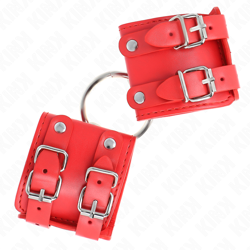 KINK - Fixed Wrist Restraints with Adjustable Ring and Studs Red 17-22 cm x 6.5 cm