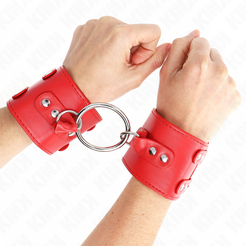 KINK - Fixed Wrist Restraints with Adjustable Ring and Studs Red 17-22 cm x 6.5 cm
