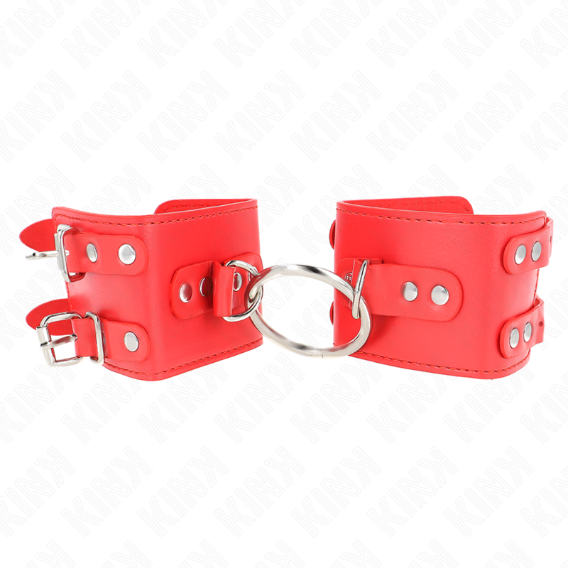KINK - Fixed Wrist Restraints with Adjustable Ring and Studs Red 17-22 cm x 6.5 cm
