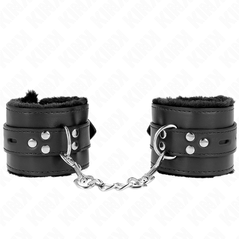 KINK - RESTRIÇÕES DE PULSO FORRADAS DE PELE COM FUROS QUADRADOS PRETOS E CINTO PRETO AJUSTÁVEL 17-29 CM X 6 CM