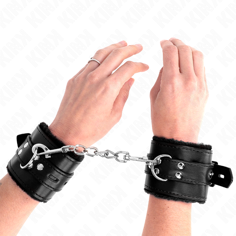 KINK - RESTRIÇÕES DE PULSO FORRADAS DE PELE COM FUROS QUADRADOS PRETOS E CINTO PRETO AJUSTÁVEL 17-29 CM X 6 CM