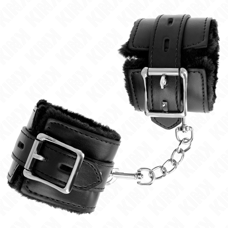 KINK - RESTRIÇÕES DE PULSO FORRADAS DE PELE COM FUROS QUADRADOS PRETOS E CINTO PRETO AJUSTÁVEL 17-29 CM X 6 CM