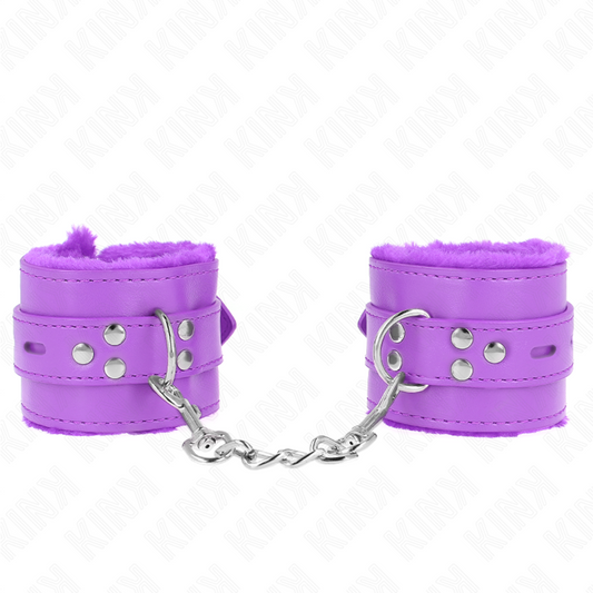 KINK - FUR LINED WRIST RESTRAINTS WITH PURPLE SQUARE HOLES AND ADJUSTABLE PURPLE BELT 17-29 CM X 6 CM