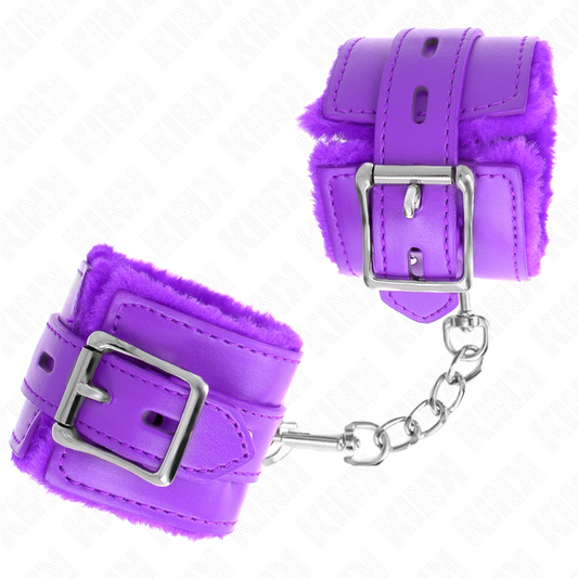 KINK - FUR LINED WRIST RESTRAINTS WITH PURPLE SQUARE HOLES AND ADJUSTABLE PURPLE BELT 17-29 CM X 6 CM