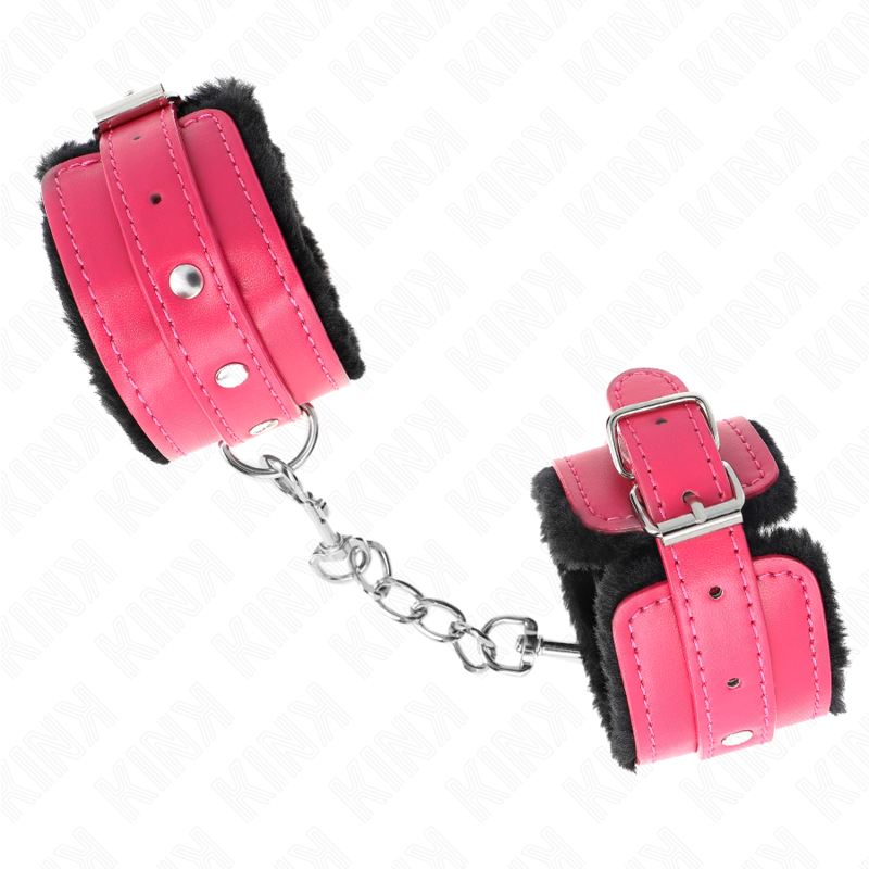 KINK - DESCANSO DE PULSO PREMIUM COM FORRO DE PELE PRETA E CINTO AJUSTÁVEL ROSA FRAMBOESA 17-29 CM X 6 CM