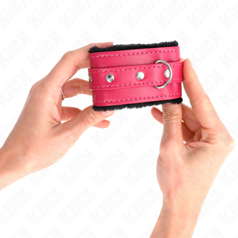 KINK - DESCANSO DE PULSO PREMIUM COM FORRO DE PELE PRETA E CINTO AJUSTÁVEL ROSA FRAMBOESA 17-29 CM X 6 CM