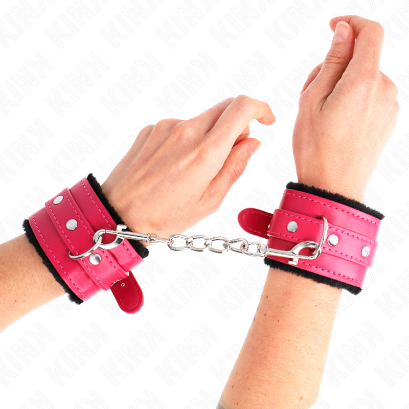 KINK - DESCANSO DE PULSO PREMIUM COM FORRO DE PELE PRETA E CINTO AJUSTÁVEL ROSA FRAMBOESA 17-29 CM X 6 CM