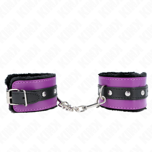 KINK - PREMIUM BLACK FUR LINED WRIST RESTS WITH ADJUSTABLE PURPLE/BLACK BELT 17-29 CM X 6 CM