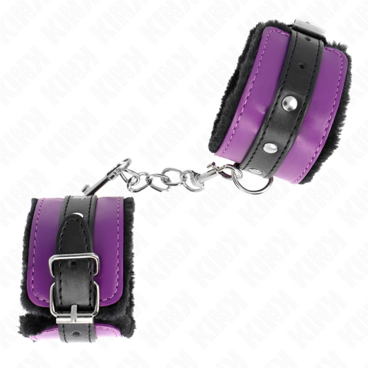 KINK - PREMIUM BLACK FUR LINED WRIST RESTS WITH ADJUSTABLE PURPLE/BLACK BELT 17-29 CM X 6 CM