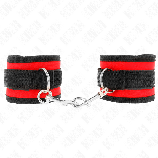 KINK - RED-BLACK NYLON HOOK &amp; LOOP WRIST CUFFS MODEL 2 ADJUSTABLE 18-35 CM X 6 CM