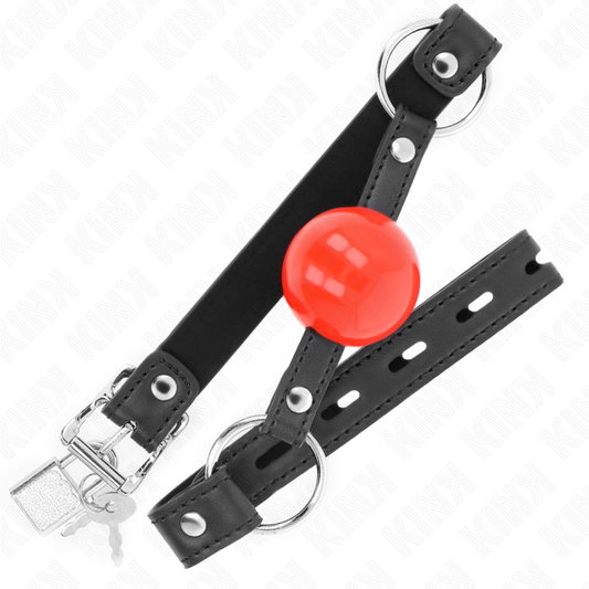 KINK - 4 CM BALL GAG WITH RED BALL LOCK BLACK STRAP 60 x 2 CM