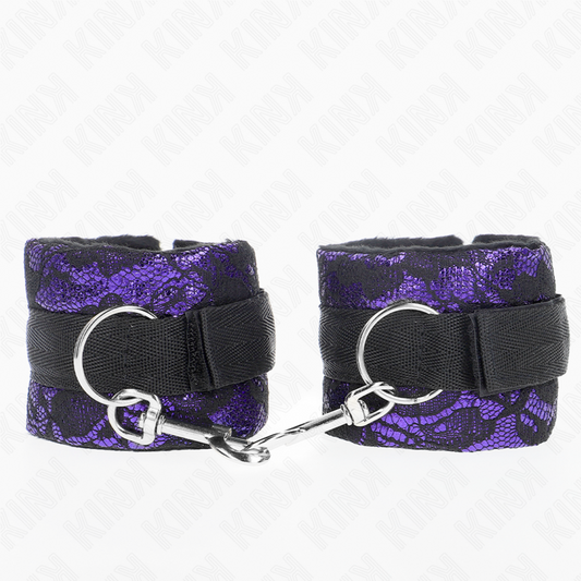 KINK - SHORT VELVET LACE CUFF BANDS WITH PURPLE/BLACK NYLON BINDING 23 X 6.5 CM