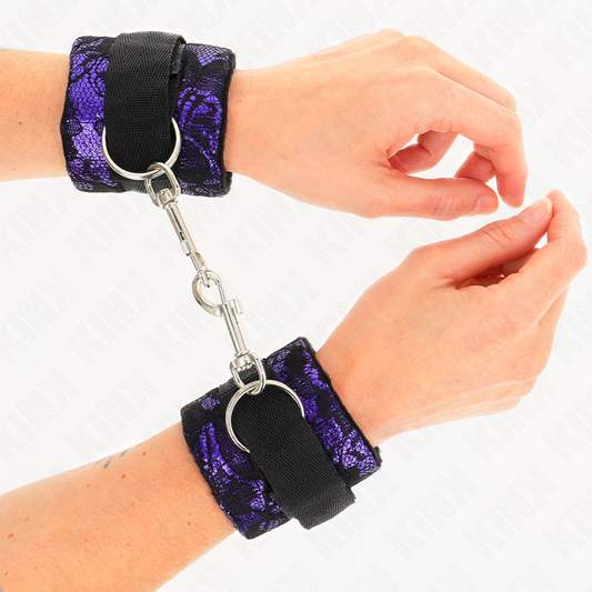 KINK - SHORT VELVET LACE CUFF BANDS WITH PURPLE/BLACK NYLON BINDING 23 X 6.5 CM
