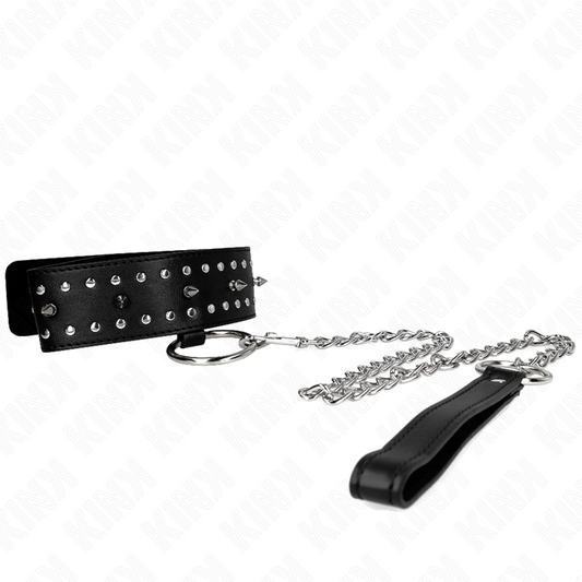 KINK - COLLAR WITH LEASH 65 CM WITH SILVER STUDS MODEL 1 ADJUSTABLE 36-43 CM X 5 CM