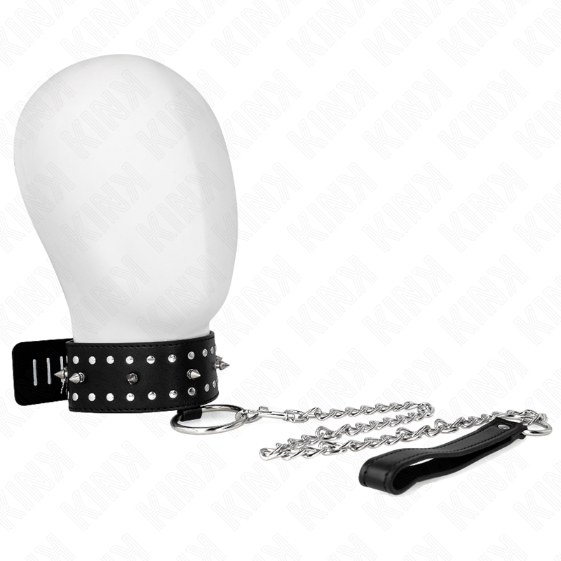 KINK - COLLAR WITH LEASH 65 CM WITH SILVER STUDS MODEL 1 ADJUSTABLE 36-43 CM X 5 CM
