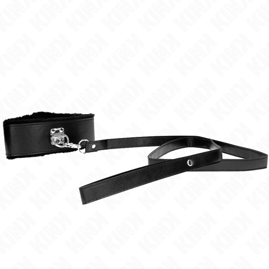 KINK - COLLAR WITH LEASH 116 CM WITH SILVER STUDS MODEL 4 BLACK ADJUSTABLE 40-48 CM X 6 CM