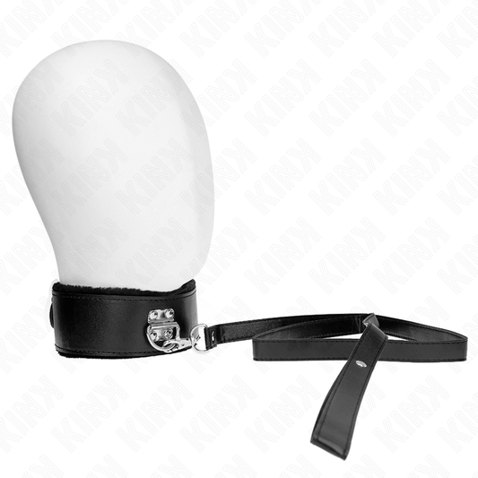 KINK - COLLAR WITH LEASH 116 CM WITH SILVER STUDS MODEL 4 BLACK ADJUSTABLE 40-48 CM X 6 CM