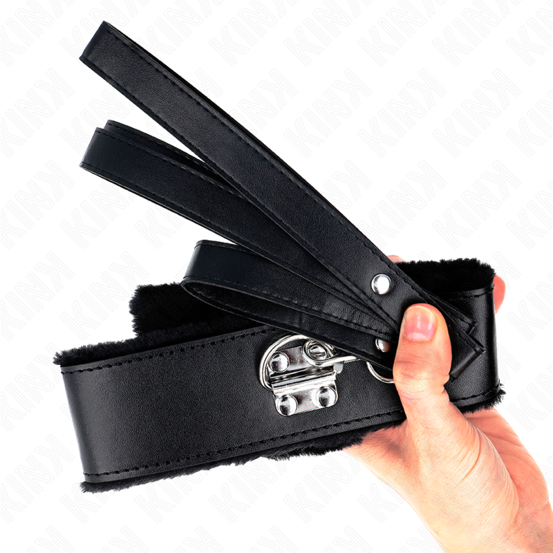 KINK - COLLAR WITH LEASH 116 CM WITH SILVER STUDS MODEL 4 BLACK ADJUSTABLE 40-48 CM X 6 CM