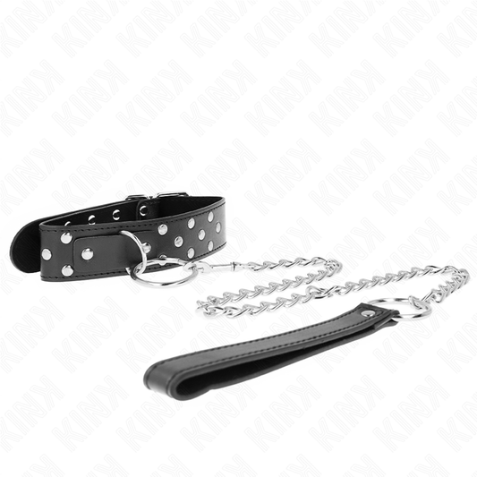 KINK - RIVET RING COLLAR WITH BELT 65 CM BLACK ADJUSTABLE 36-50 CM X 3.8 CM