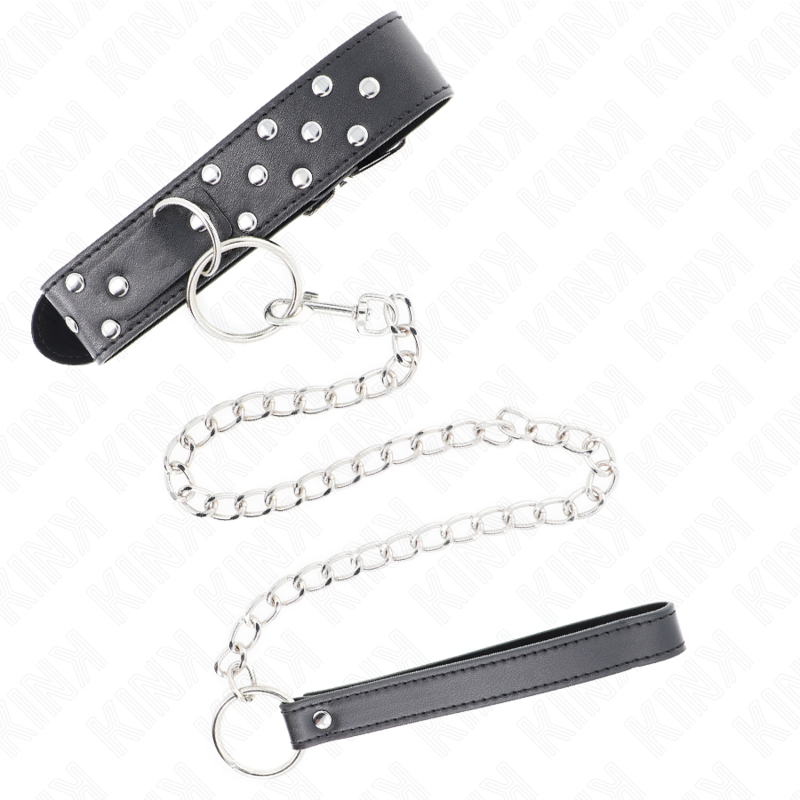 KINK - RIVET RING COLLAR WITH BELT 65 CM BLACK ADJUSTABLE 36-50 CM X 3.8 CM