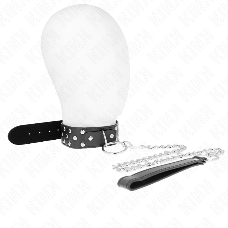 KINK - RIVET RING COLLAR WITH BELT 65 CM BLACK ADJUSTABLE 36-50 CM X 3.8 CM