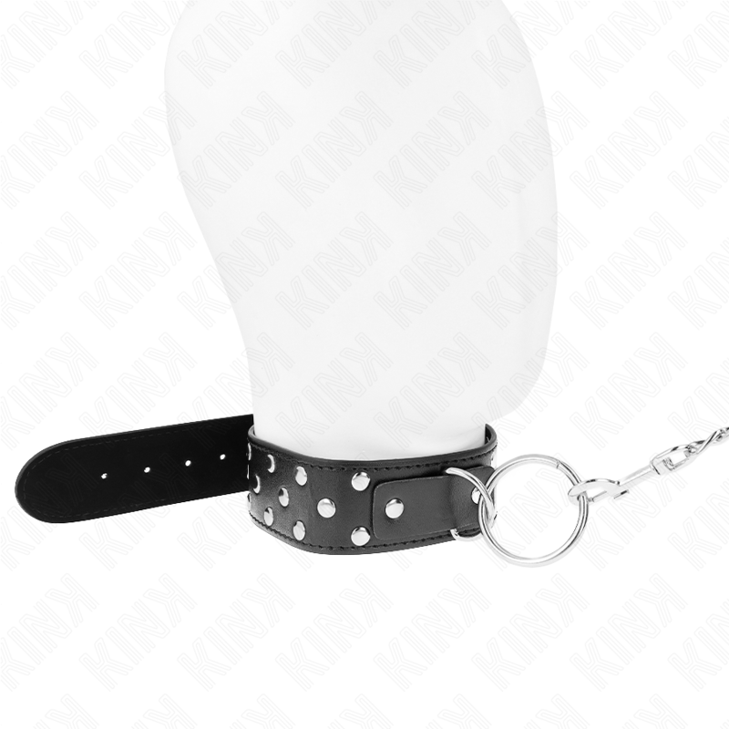 KINK - RIVET RING COLLAR WITH BELT 65 CM BLACK ADJUSTABLE 36-50 CM X 3.8 CM