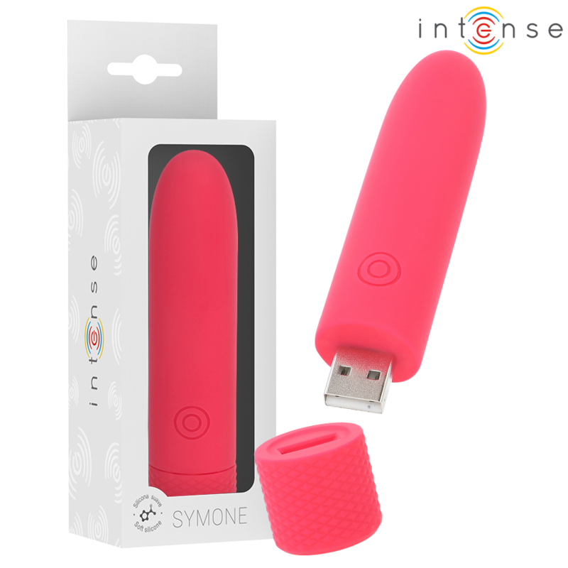 INTENSO - SYMONE USB RECARREGÁVEL VIBRANTE BULLET 8 VIBRAÇÕES VERMELHO 10 X 2,2 CM