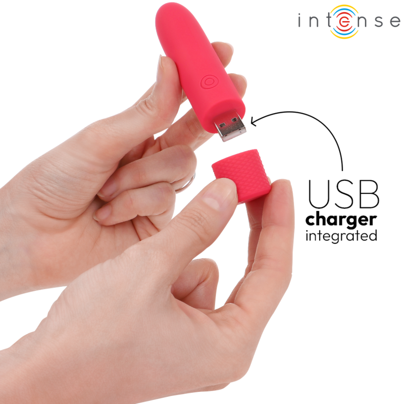 INTENSO - SYMONE USB RECARREGÁVEL VIBRANTE BULLET 8 VIBRAÇÕES VERMELHO 10 X 2,2 CM