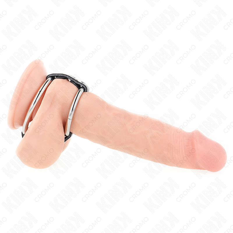 KINK - 1.5" TO 2" DOUBLE METAL COCK RING CONNECTED TO LEATHER